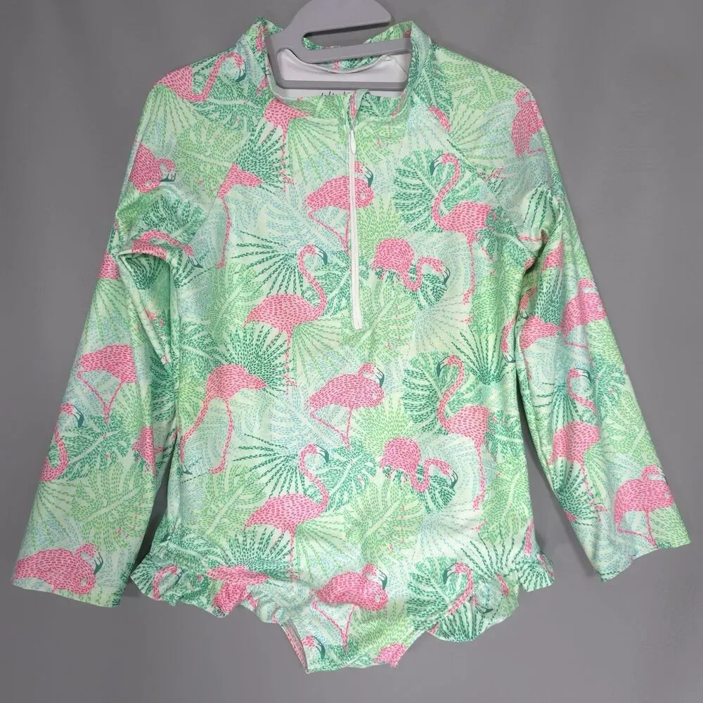 KENNY FLOWERS Kiddy Flowers Swimsuit Girls 10 Kids Long Sleeve UPF 50+ Flamingos
